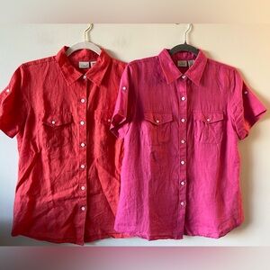 L.L BEAN Bundle Set of 2 100% Linen Button-Up Shirts - Red and Pink - SIZE Small